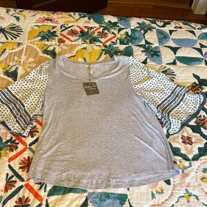 Matilda Jane Gray Knit Top with Printed Bell Sleeves